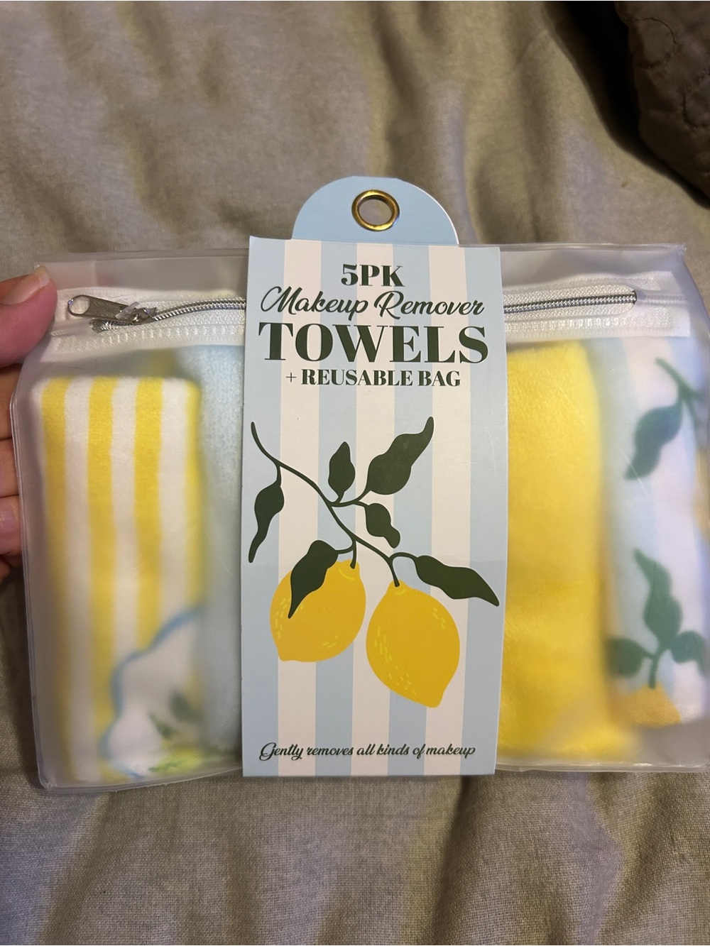 Lemon Stripe Makeup Remover Towels - Yellow